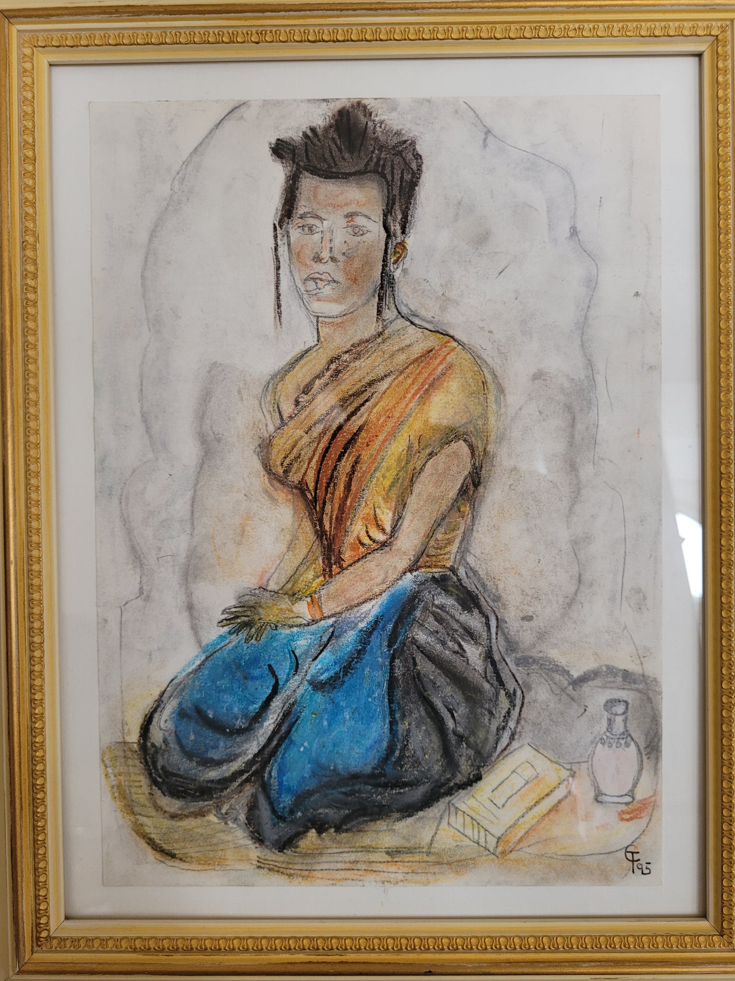 Monogramm GF (1995) Original Lithographie JEUNE FEMME du CAMBODGE