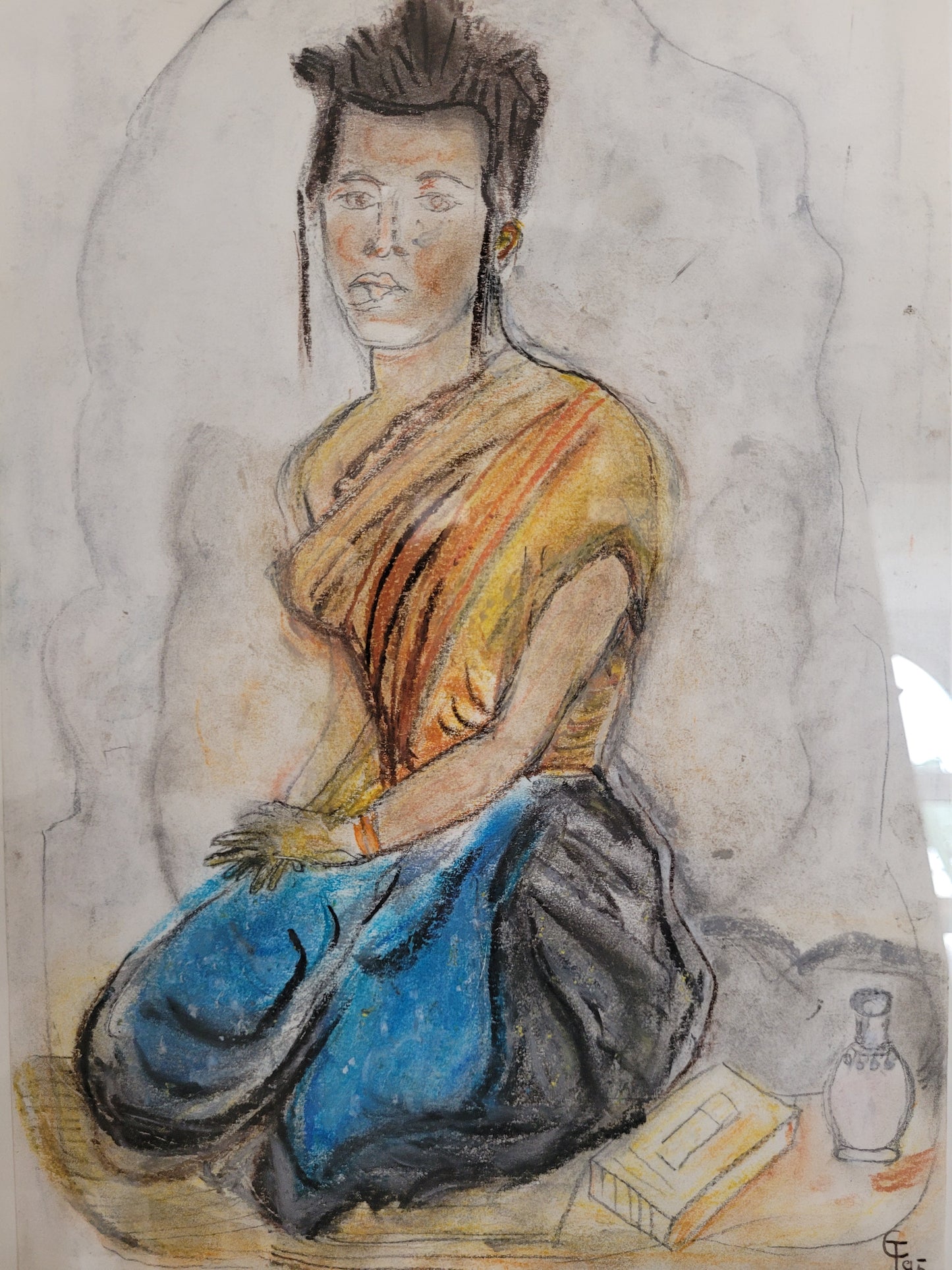 Monogramm GF (1995) Original Lithographie JEUNE FEMME du CAMBODGE