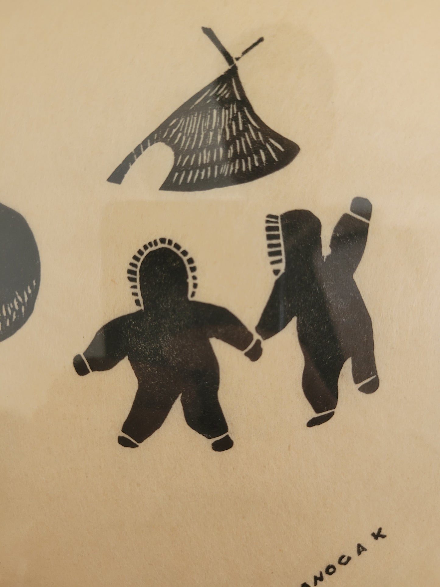 Agnes Nanogak (1925-2001) Original Grafik Alltag im Inuit-Dorf