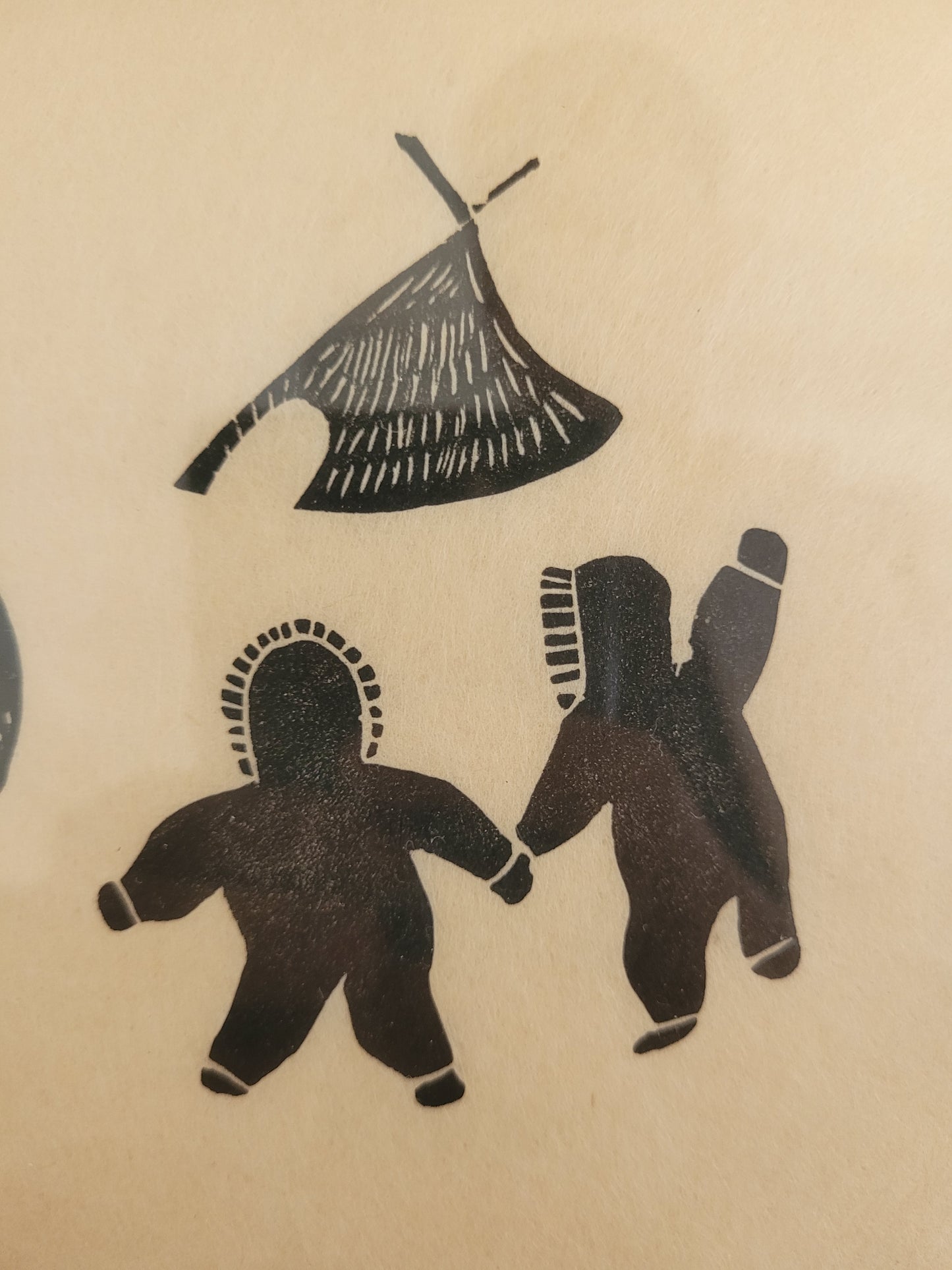 Agnes Nanogak (1925-2001) Original Grafik Alltag im Inuit-Dorf