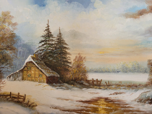 Deutsche Schule (XX) Ölgemälde Winterlandschaft Handsigniert 42x52cm