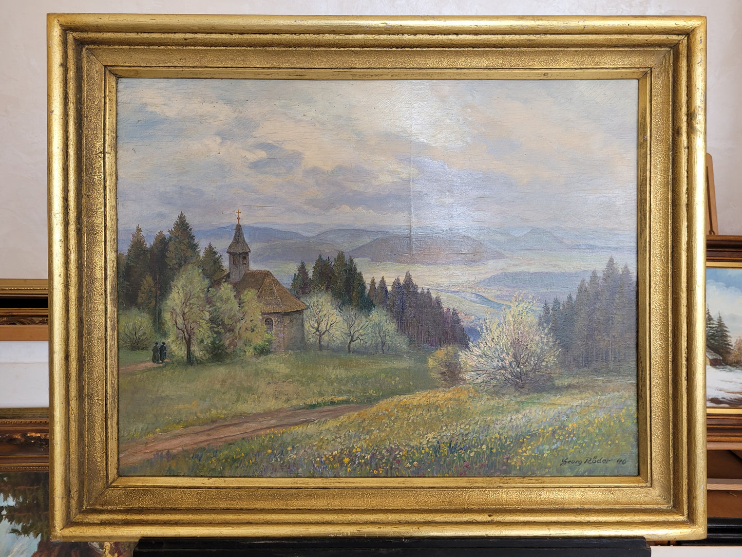 Georg Röder (1867-1958) Ölgemälde Landschaft im Rheintal 60x72cm