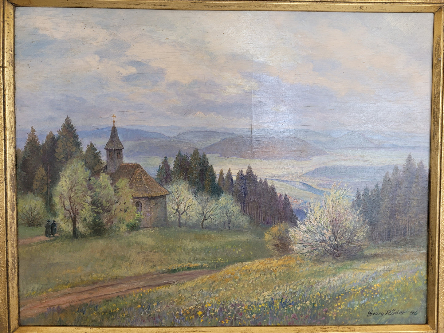 Georg Röder (1867-1958) Ölgemälde Landschaft im Rheintal 60x72cm