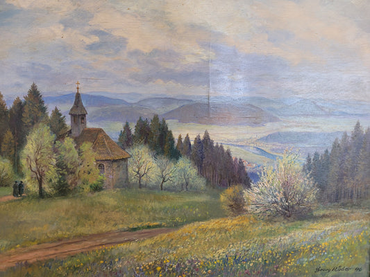 Georg Röder (1867-1958) Ölgemälde Landschaft im Rheintal 60x72cm