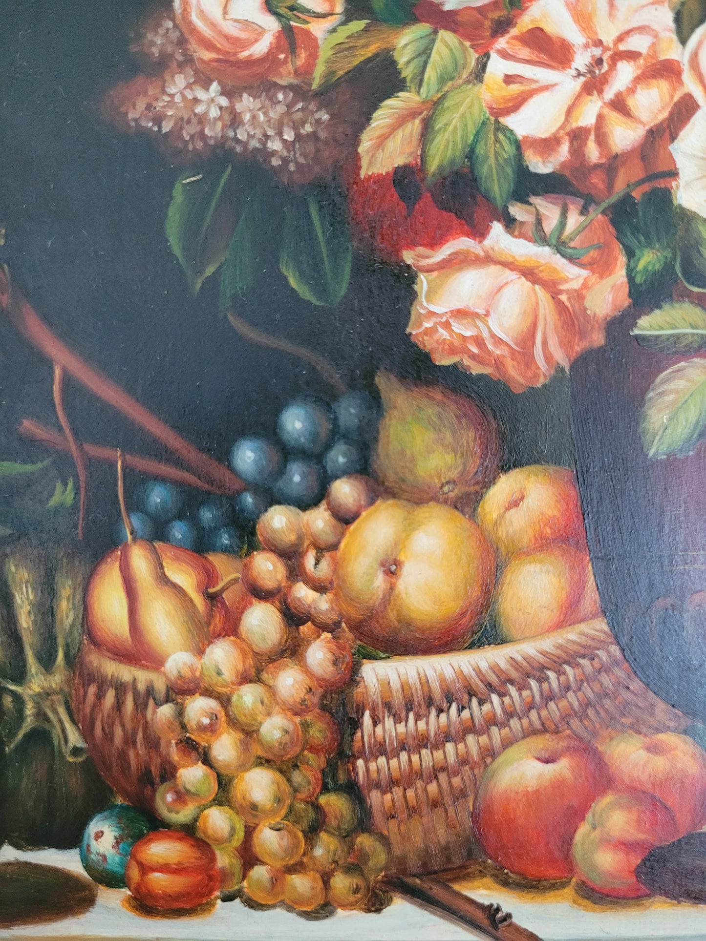 Italienische Schule (XX) Ölgemälde Stillleben Früchte und Blumen 40x33cm