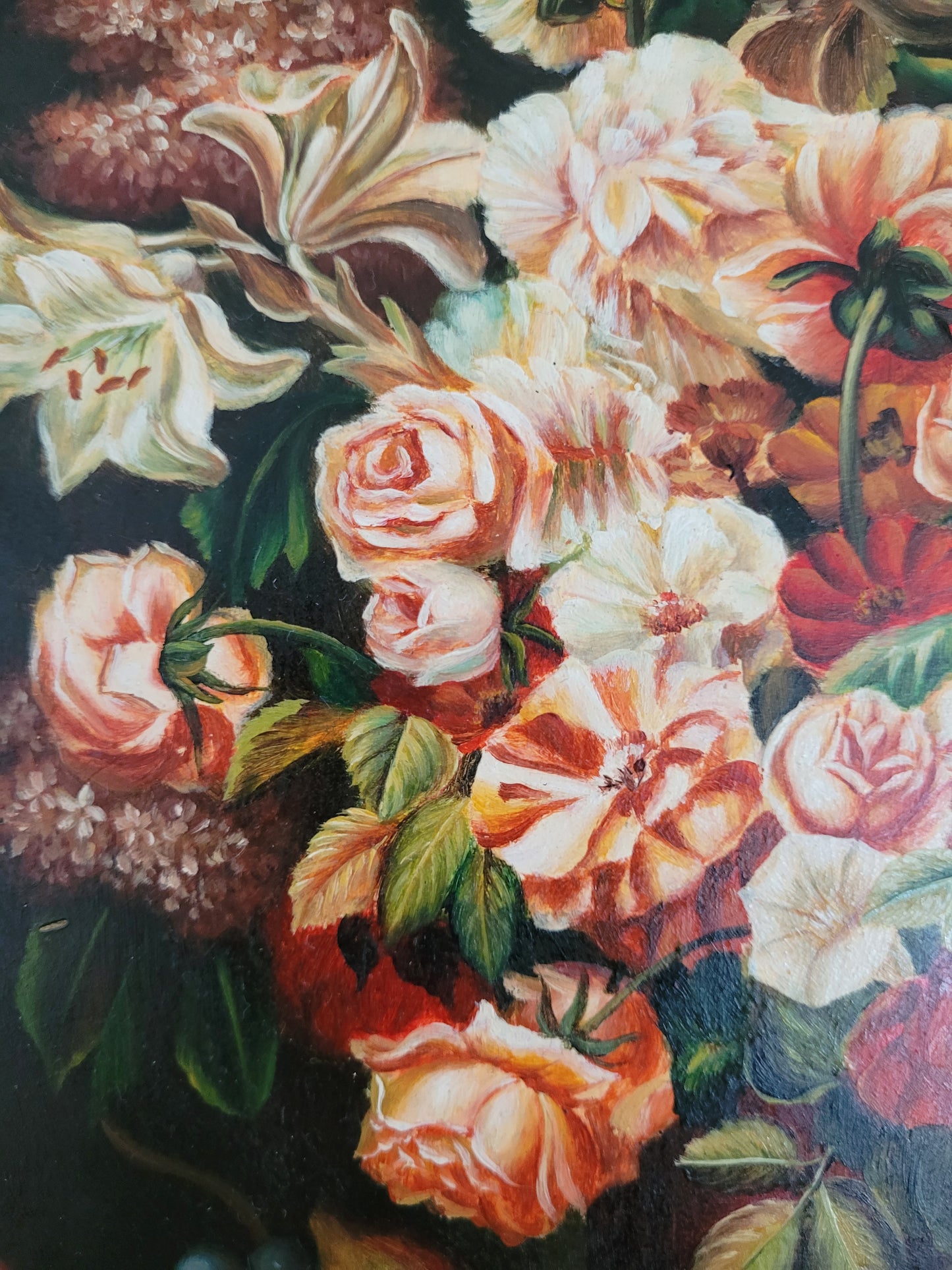 Italienische Schule (XX) Ölgemälde Stillleben Früchte und Blumen 40x33cm