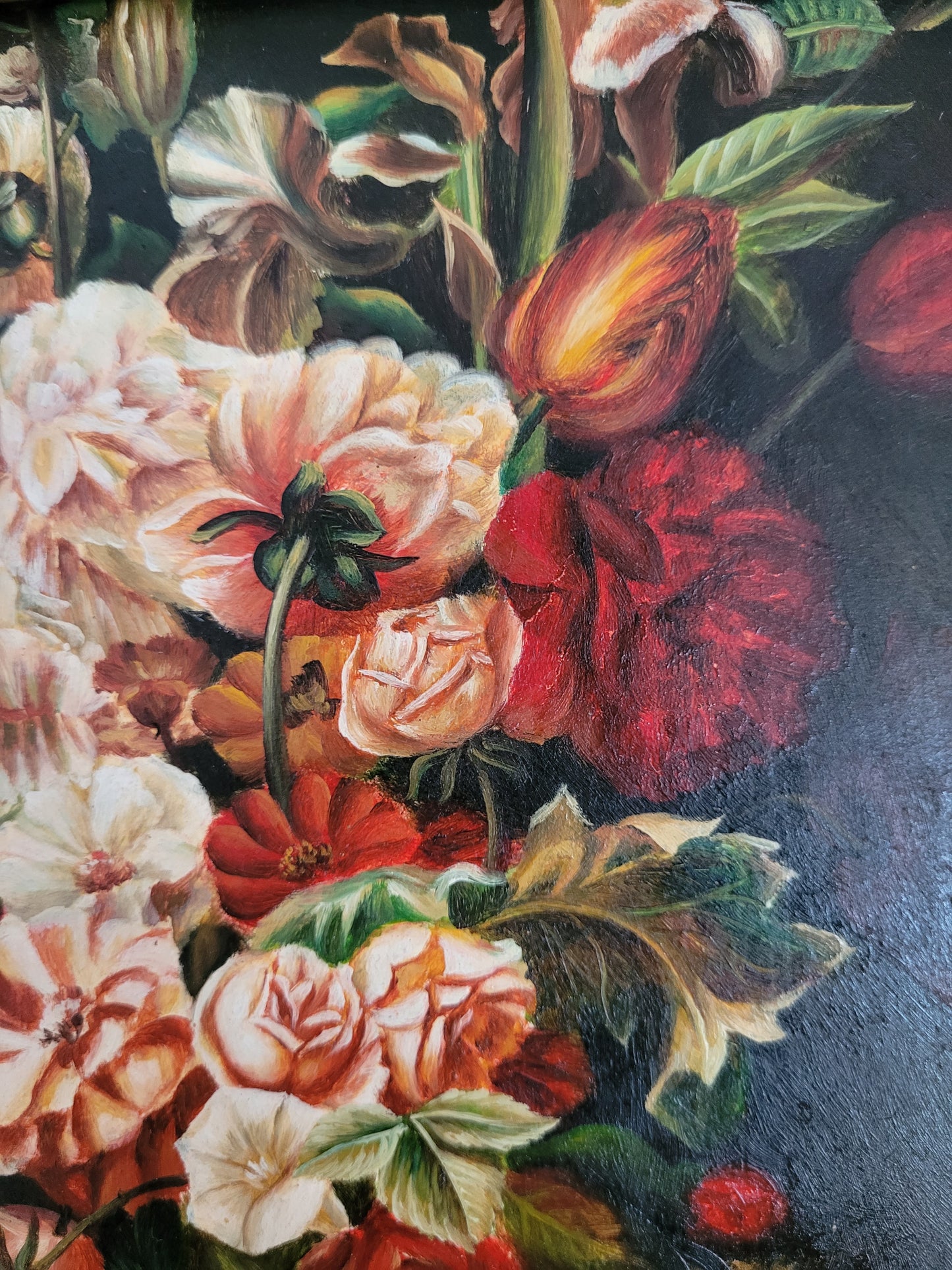 Italienische Schule (XX) Ölgemälde Stillleben Früchte und Blumen 40x33cm