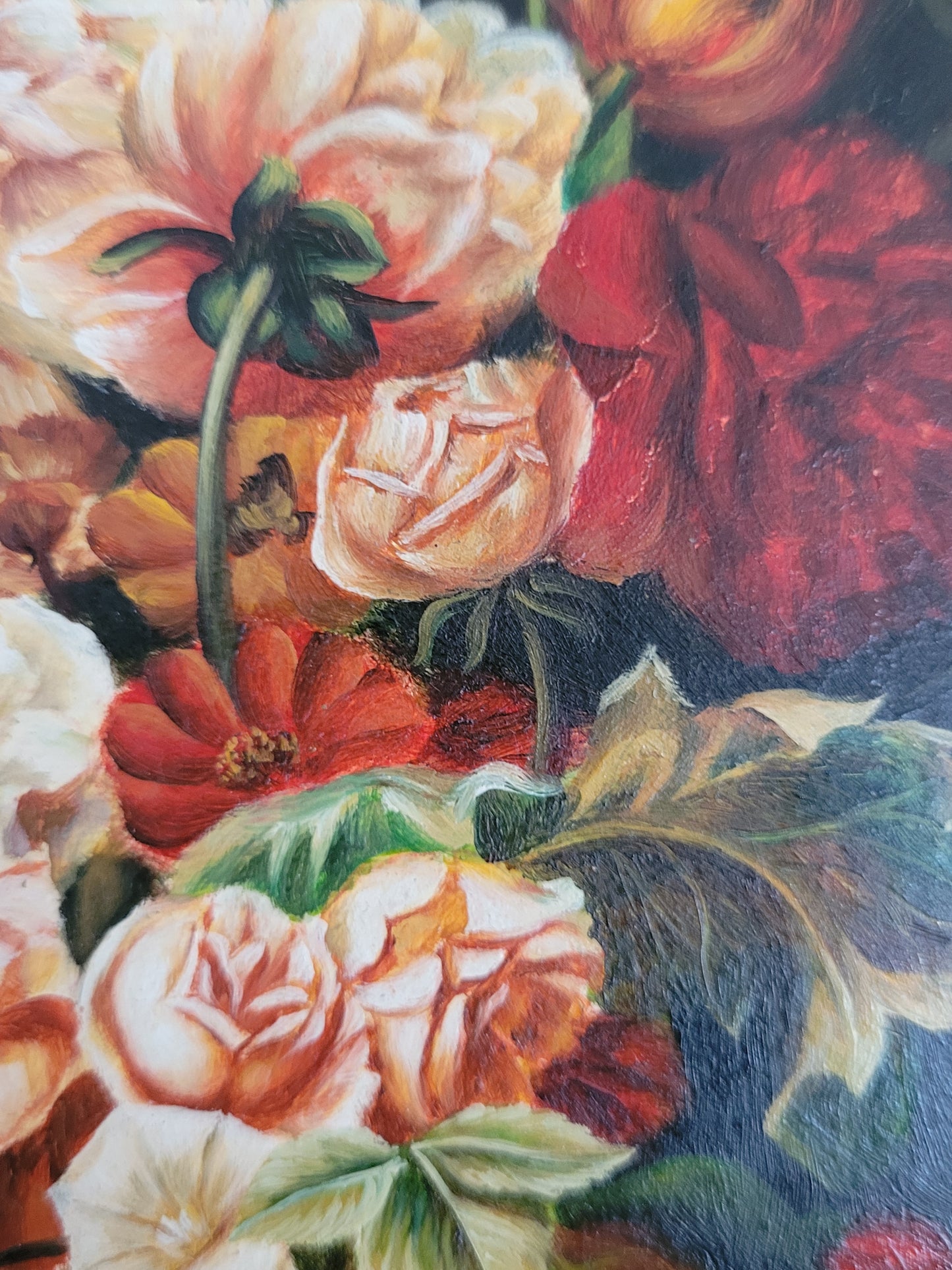 Italienische Schule (XX) Ölgemälde Stillleben Früchte und Blumen 40x33cm