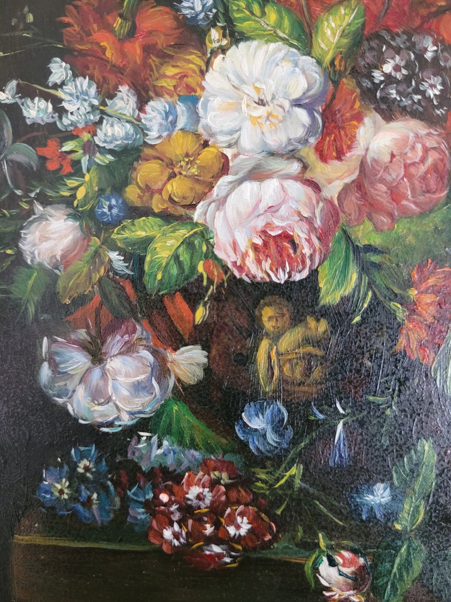 Claes, F. (XX) Ölgemälde Üppiges Blumenstillleben 44x33cm