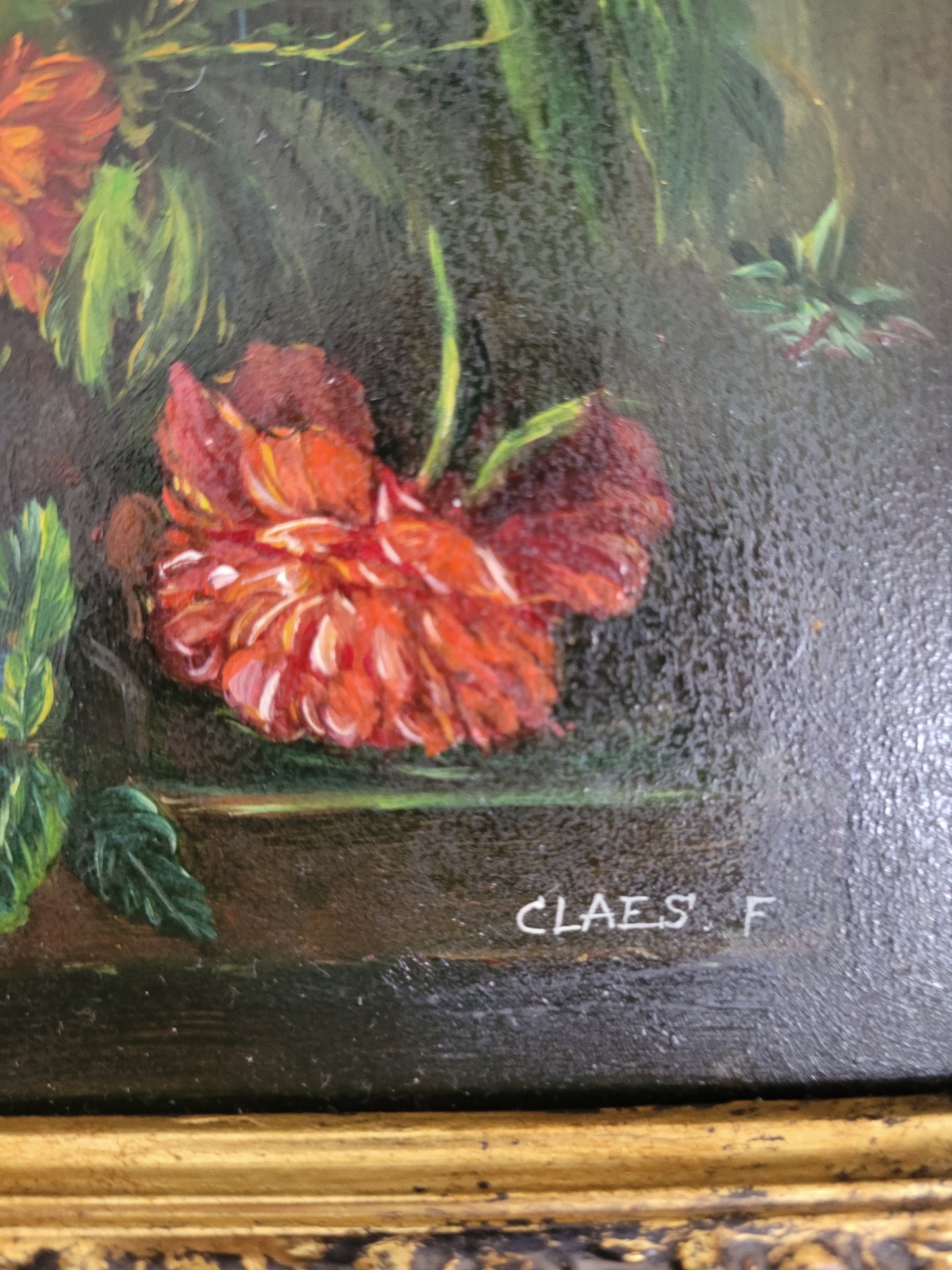 Claes, F. (XX) Ölgemälde Üppiges Blumenstillleben 44x33cm