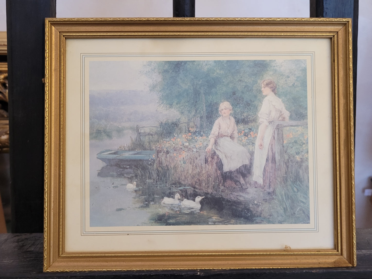 Nostalgischer Kunstdruck "Am Wasserrand" mit Blick aufs Ufer