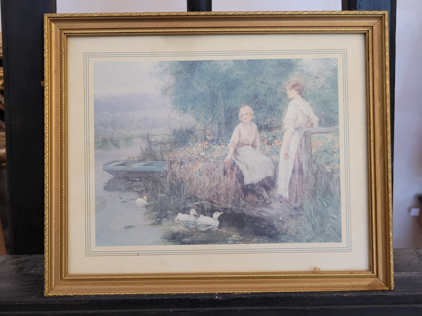 Nostalgischer Kunstdruck "Am Wasserrand" mit Blick aufs Ufer