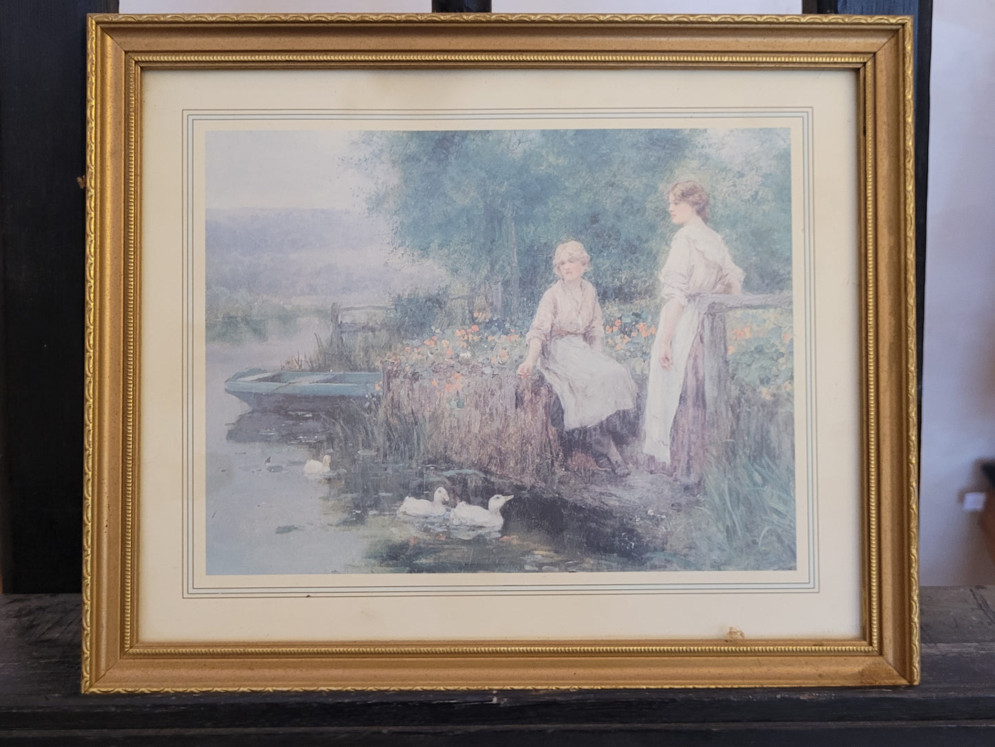 Nostalgischer Kunstdruck "Am Wasserrand" mit Blick aufs Ufer