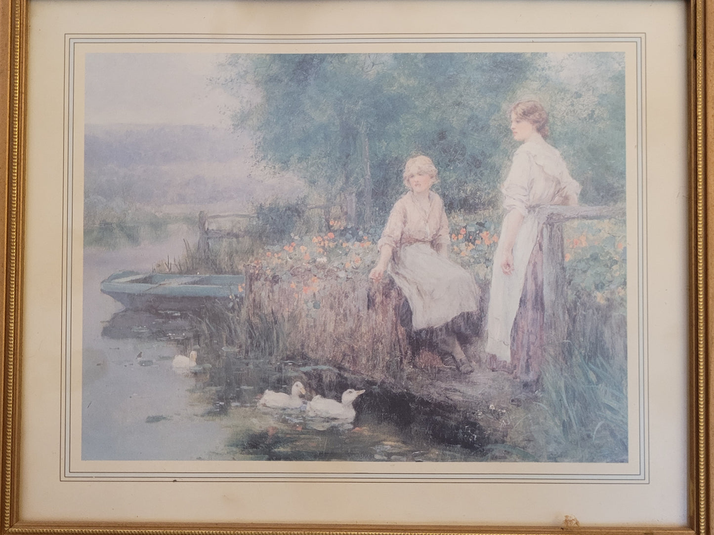 Nostalgischer Kunstdruck "Am Wasserrand" mit Blick aufs Ufer