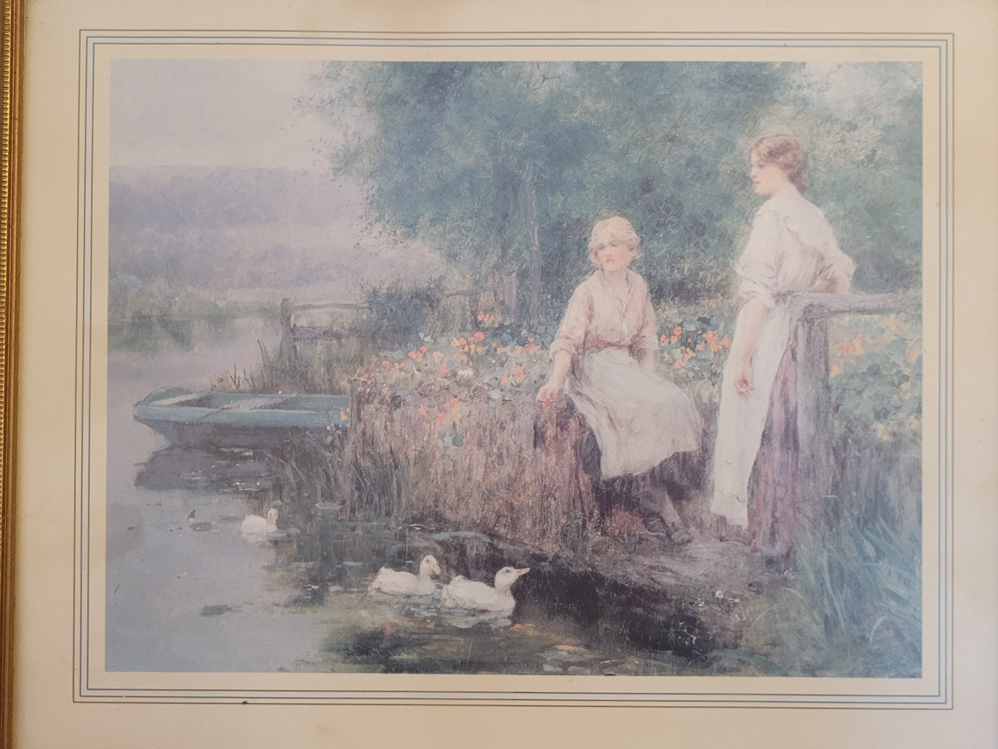 Nostalgischer Kunstdruck "Am Wasserrand" mit Blick aufs Ufer