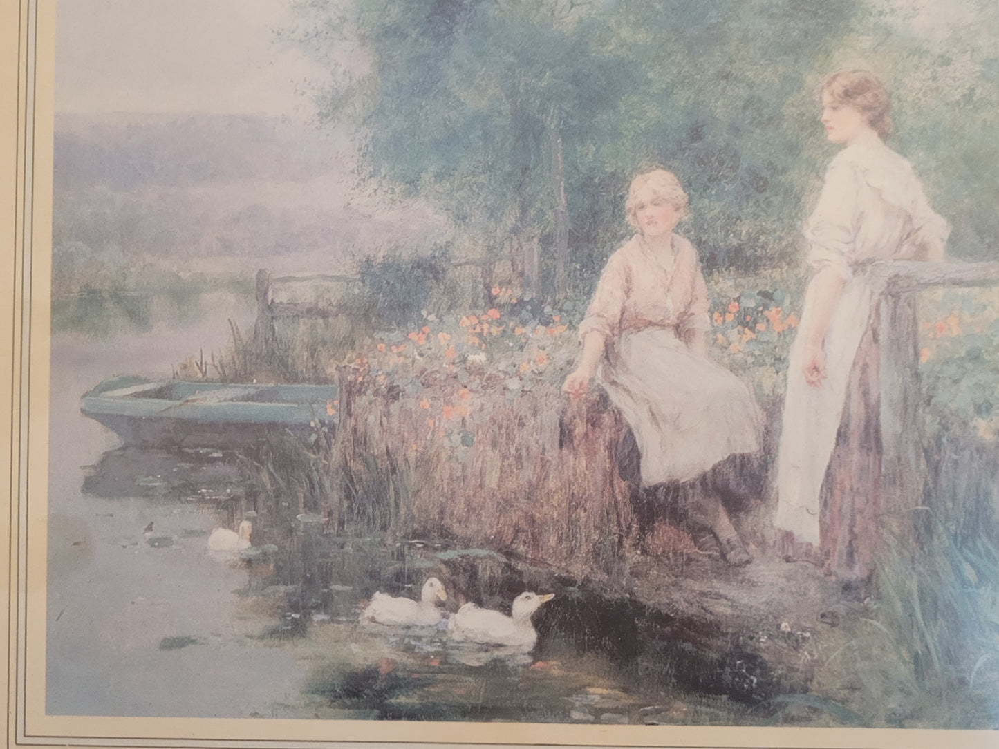 Nostalgischer Kunstdruck "Am Wasserrand" mit Blick aufs Ufer