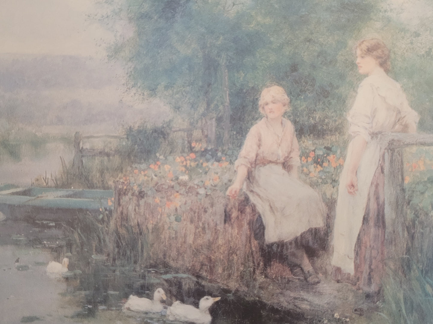 Nostalgischer Kunstdruck "Am Wasserrand" mit Blick aufs Ufer