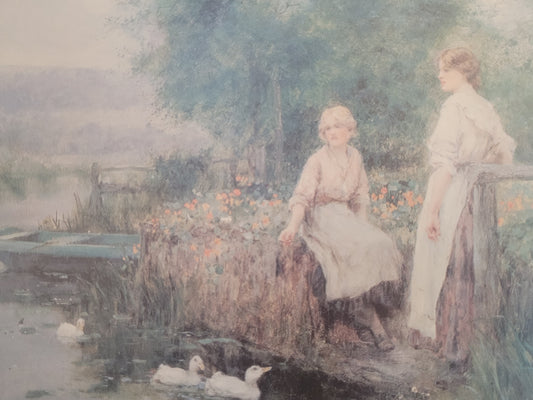 Nostalgischer Kunstdruck "Am Wasserrand" mit Blick aufs Ufer