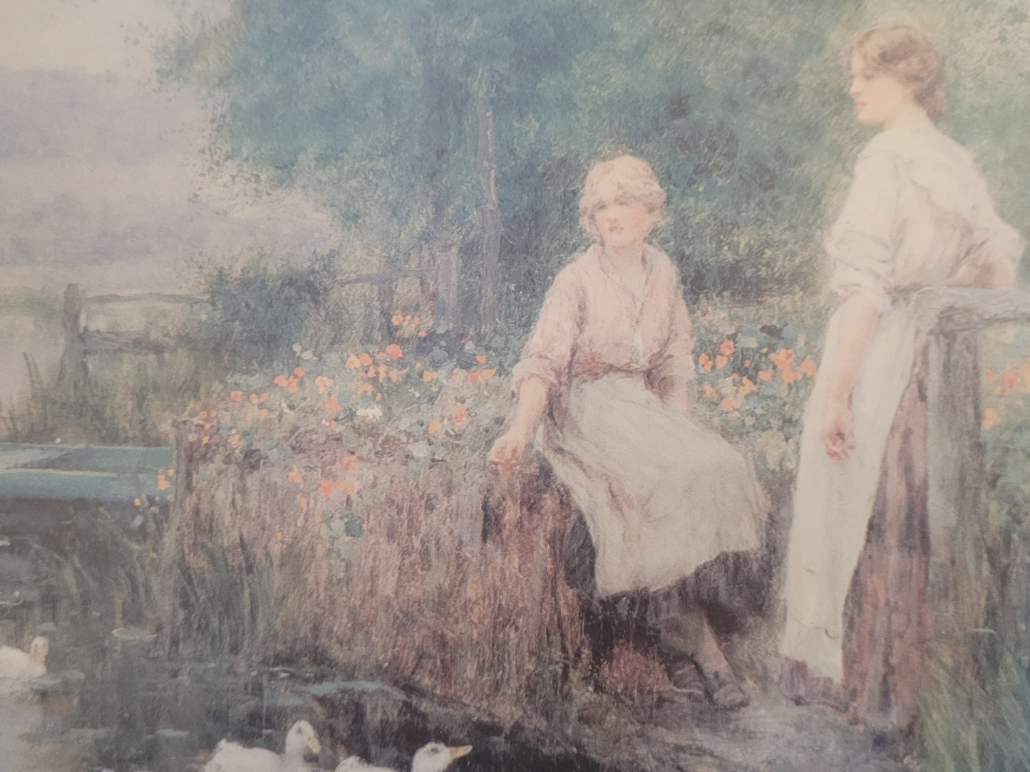 Nostalgischer Kunstdruck "Am Wasserrand" mit Blick aufs Ufer