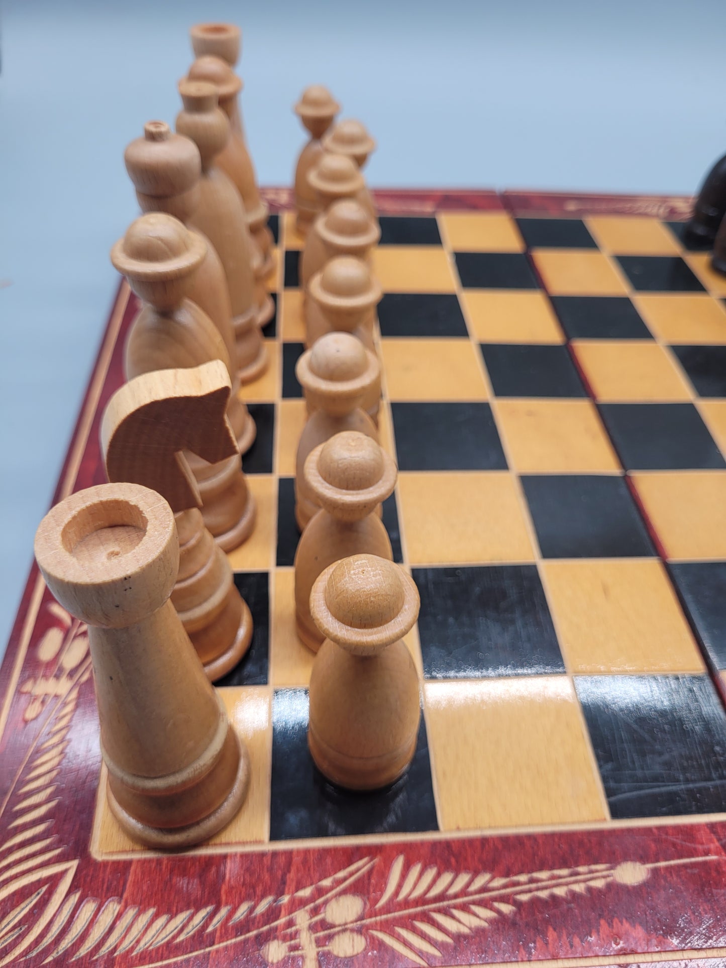 Retro Schachspiel 1950/-60er 32 Handgeschnitzte Figuren inkl. Brett