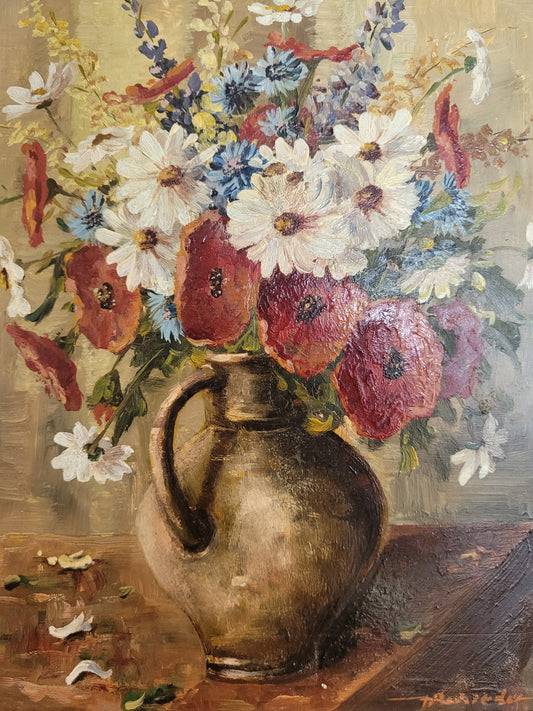 Deutsche Schule (XX) Ölgemälde Handsigniert Blumenstillleben 45x40