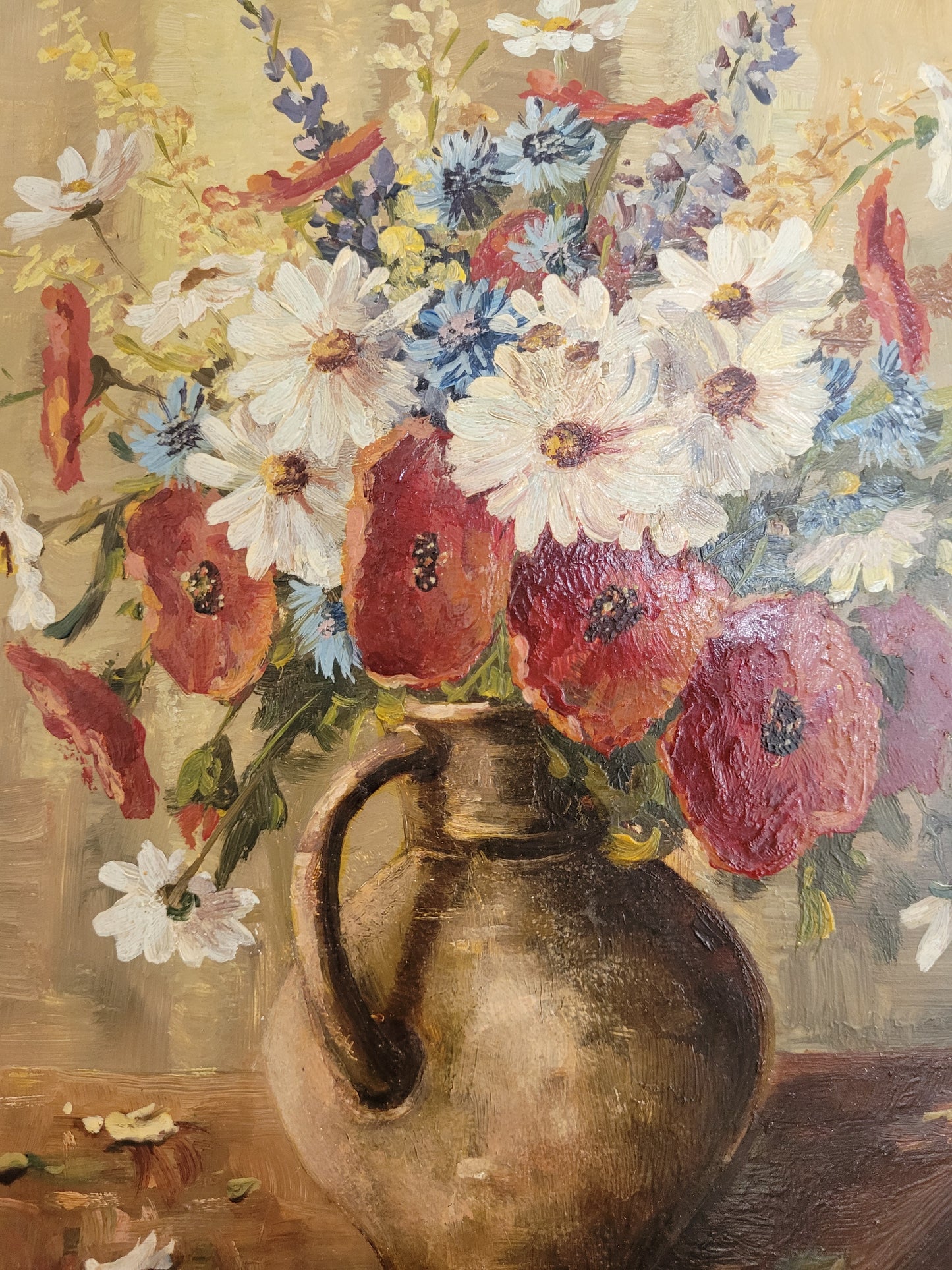 Deutsche Schule (XX) Ölgemälde Handsigniert Blumenstillleben 45x40