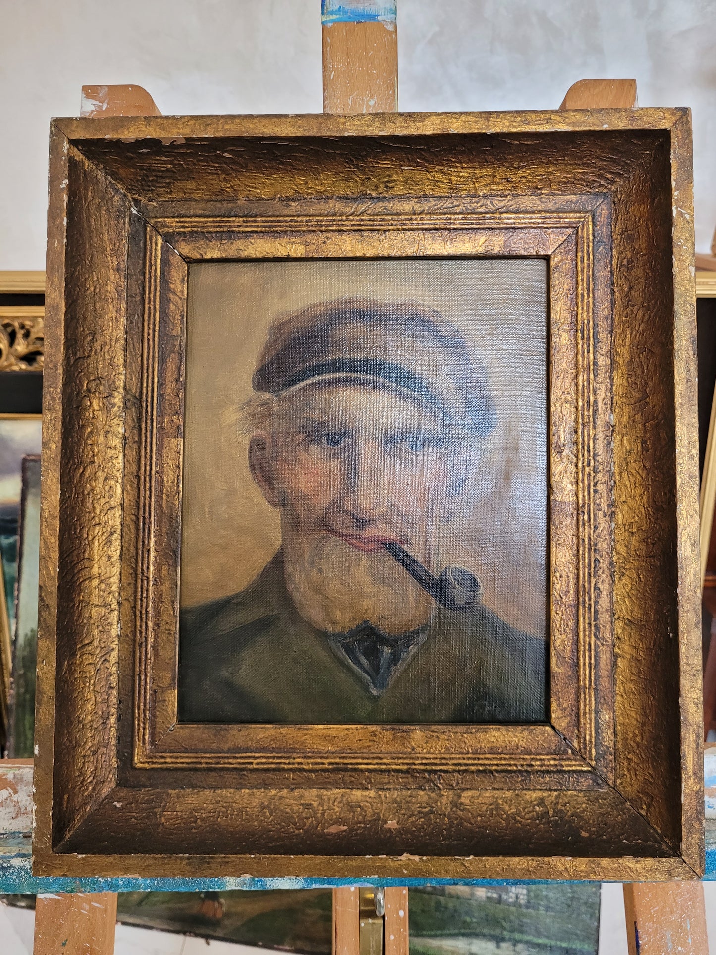 Ölgemälde (XX) Bärtiger Holländischer Mann mit Pfeife 40x33cm