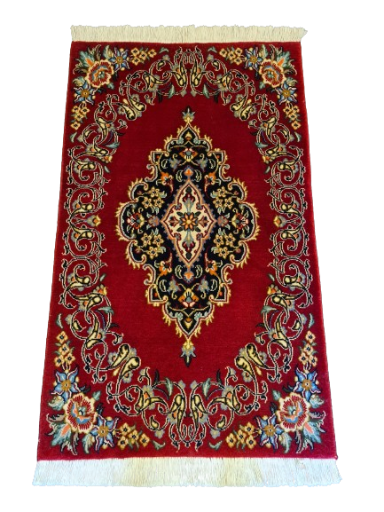 Feiner Handgeknüpfter Perser Kashan Orientteppich mit Spiegel-Medaillon 98X60cm