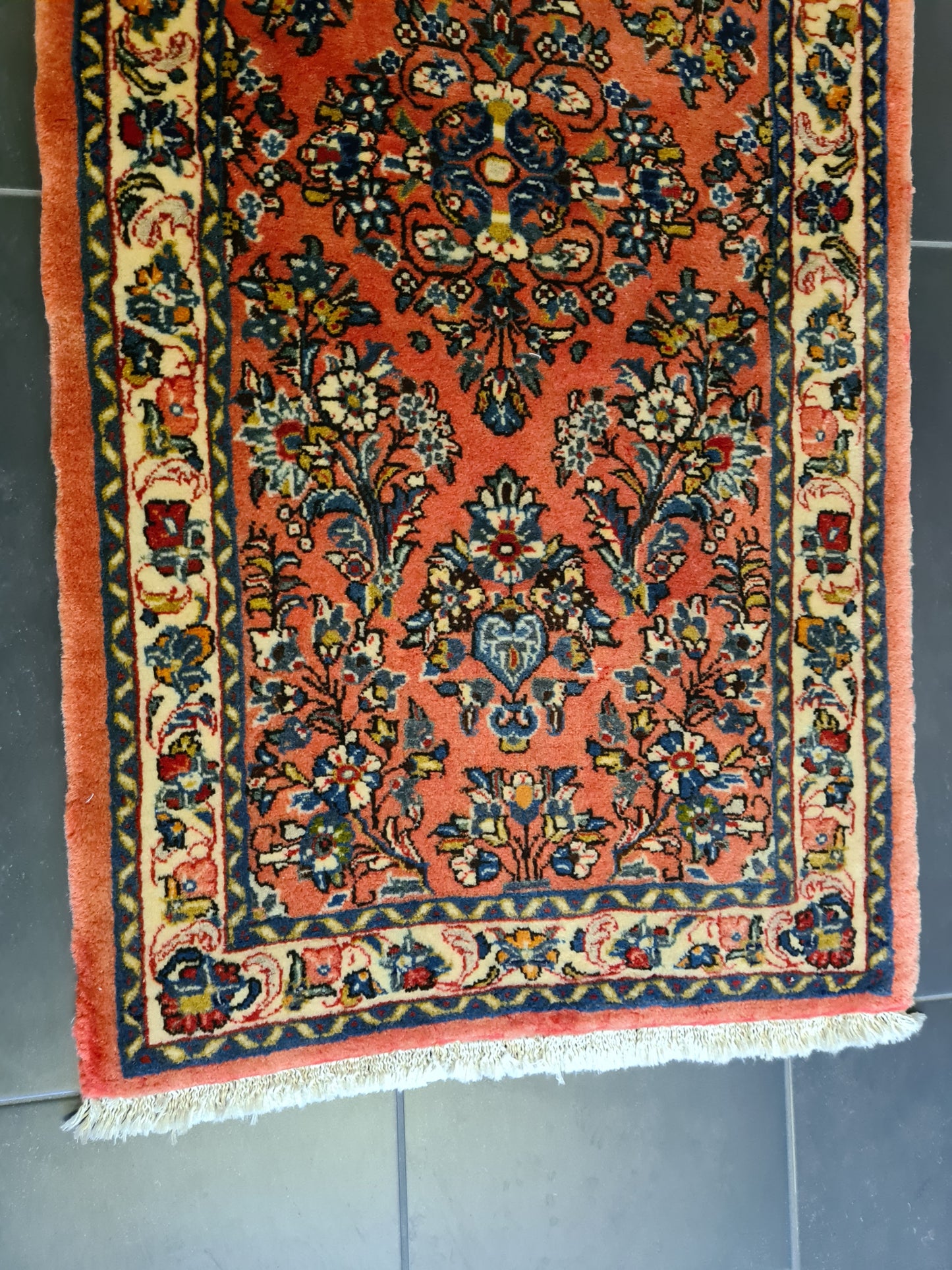 Feiner Handgeknüpfter Perser Sarough Orientteppich mit Blumen-Motiv 133X65cm