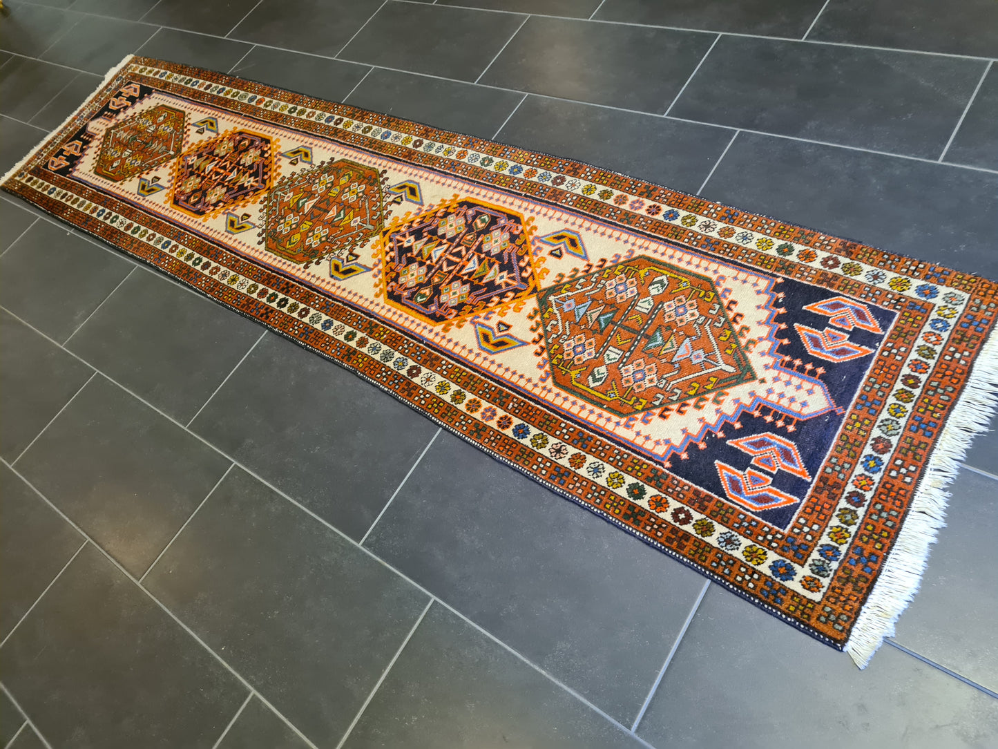 Antiker Handgeknüpfter Orientteppich – Perser Heris Teppichläufer 298X73cm