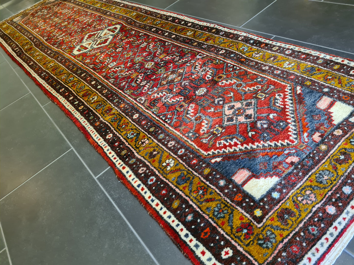 Antiker Handgeknüpfter Orientteppich – Perser Hamadan Läufer 293X81cm