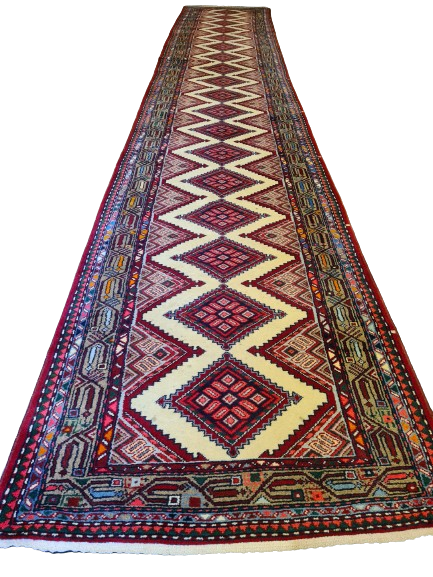Antiker Handgeknüpfter Orientteppich – Perser Hamadan Läufer 495X87cm