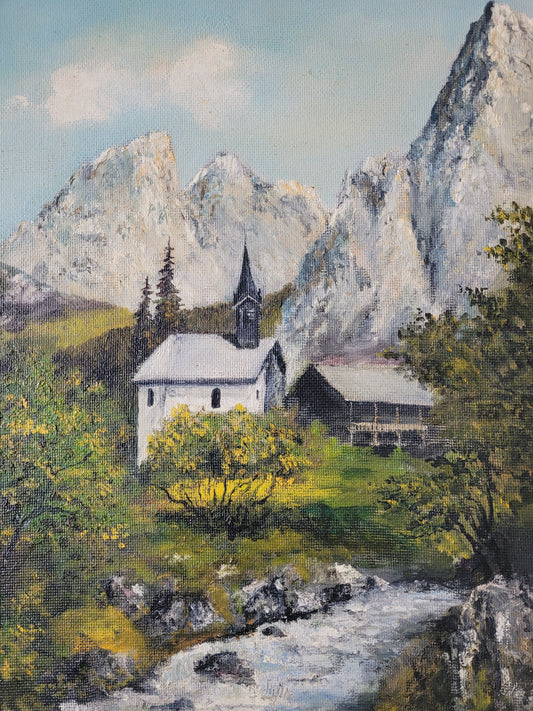 Ölgemälde Gemälde Landschaft M. Vcelak (XX) Berglandschaft Fluss