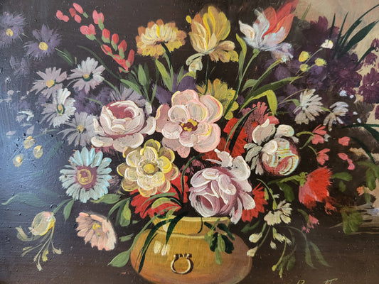 Ölgemälde Gemälde Blumenstillleben Italienische Schule (XX) 30x33cm