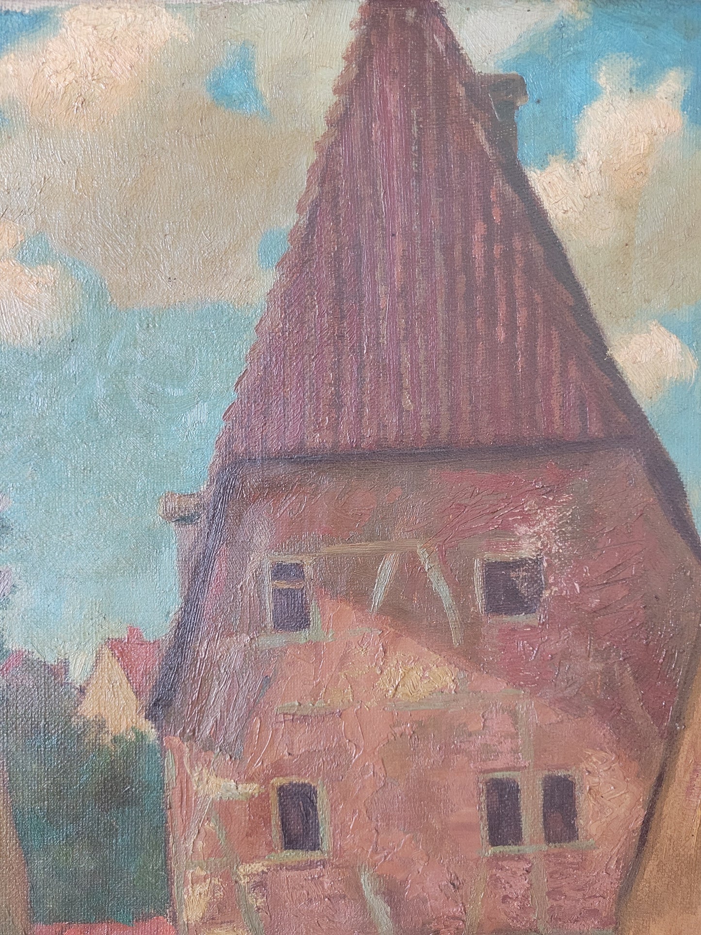 Ölgemälde Gemälde Karl Schäfer (1888-1956) Dorf mit Stadttor 60x50cm