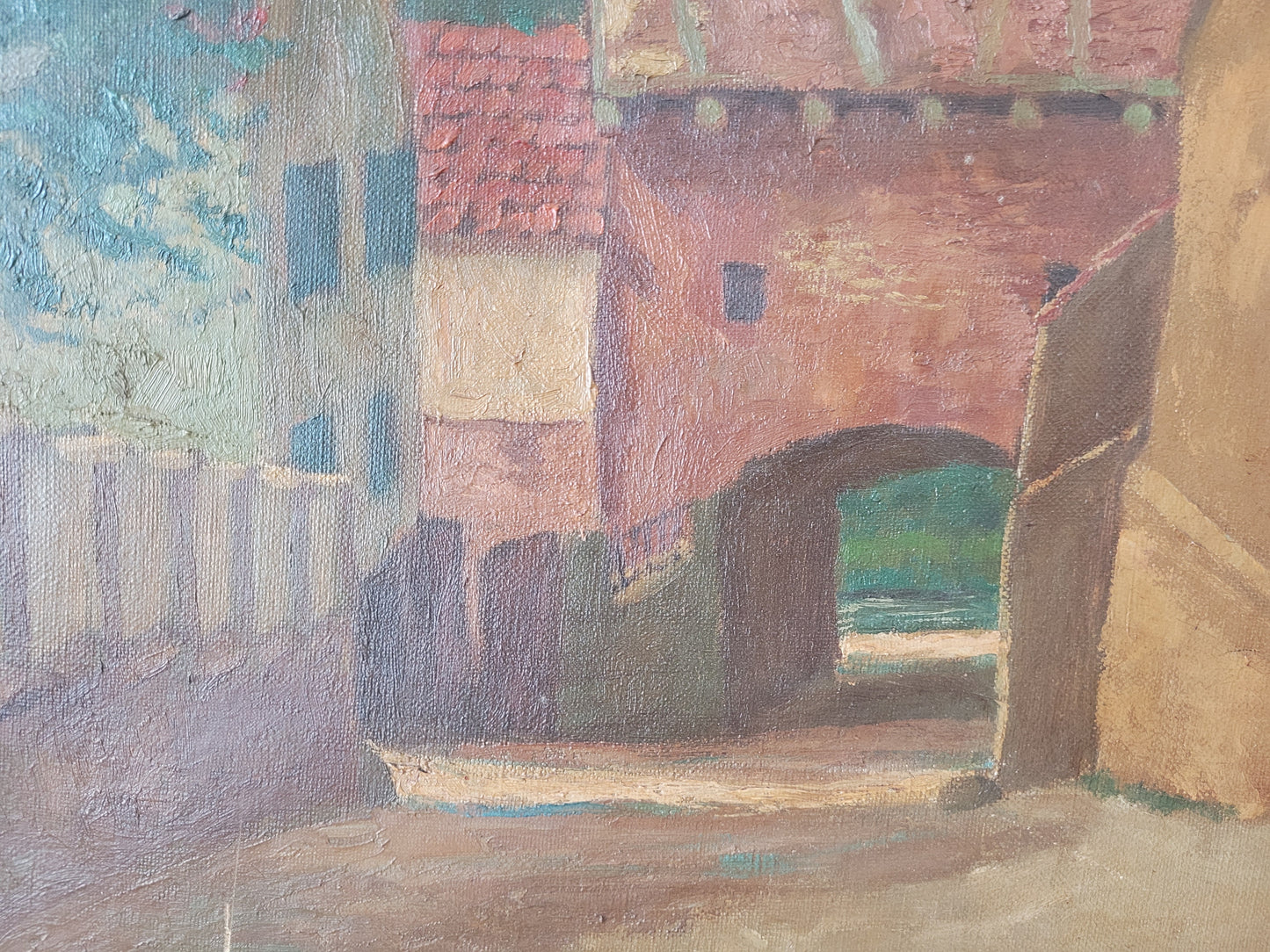 Ölgemälde Gemälde Karl Schäfer (1888-1956) Dorf mit Stadttor 60x50cm