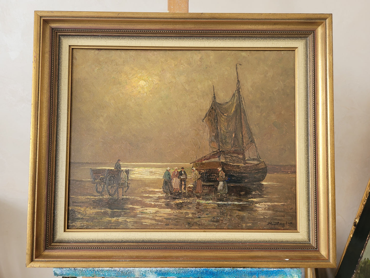 Ölgemälde Gemälde Fischer Hans Haerlander (1880-1943) Küste 52x62cm