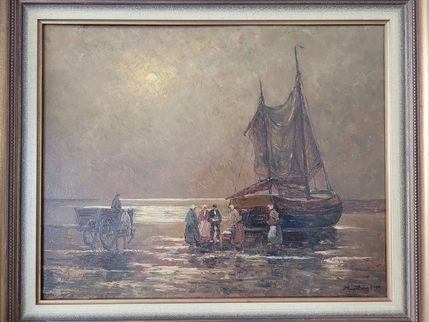 Ölgemälde Gemälde Fischer Hans Haerlander (1880-1943) Küste 52x62cm