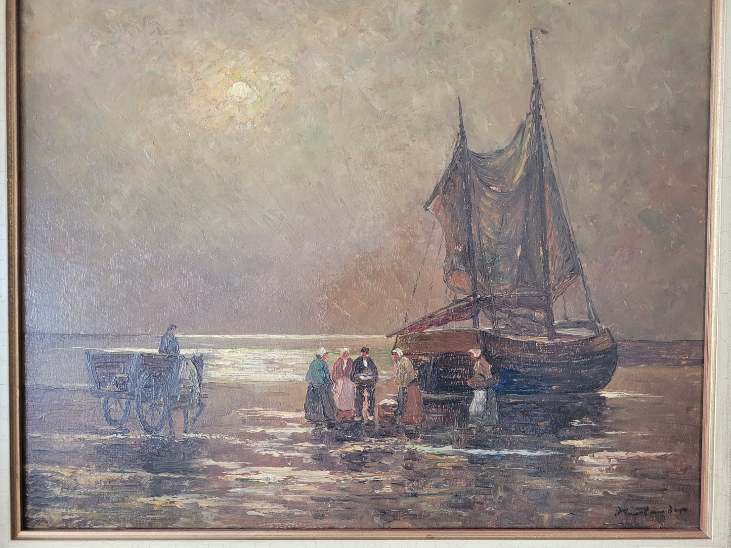 Ölgemälde Gemälde Fischer Hans Haerlander (1880-1943) Küste 52x62cm