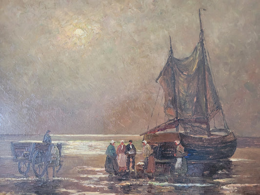 Ölgemälde Gemälde Fischer Hans Haerlander (1880-1943) Küste 52x62cm