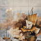 Antikes Delfter Kachel-Tableau Maritime Szene nach Van der Velde