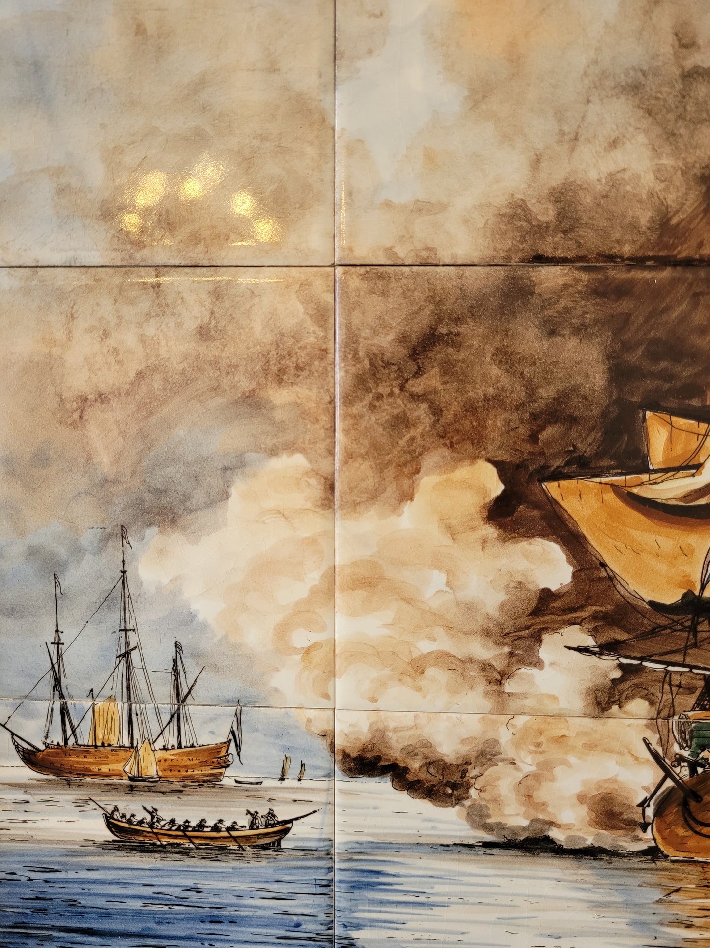 Antikes Delfter Kachel-Tableau Maritime Szene nach Van der Velde