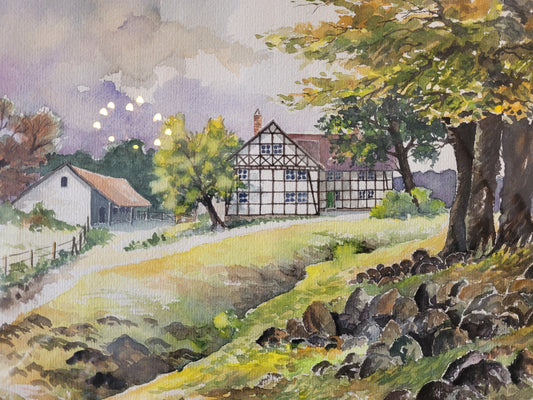 Deutsche Schule (XX) Aquarell Wasserfarbenmalerei Landschaftsidylle