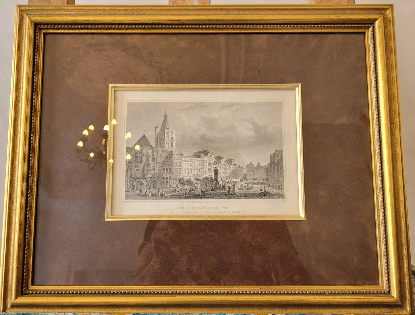 Original Stahlstich "Der Alte Markt zu Köln" von Lange/Kolb, ca. 1835