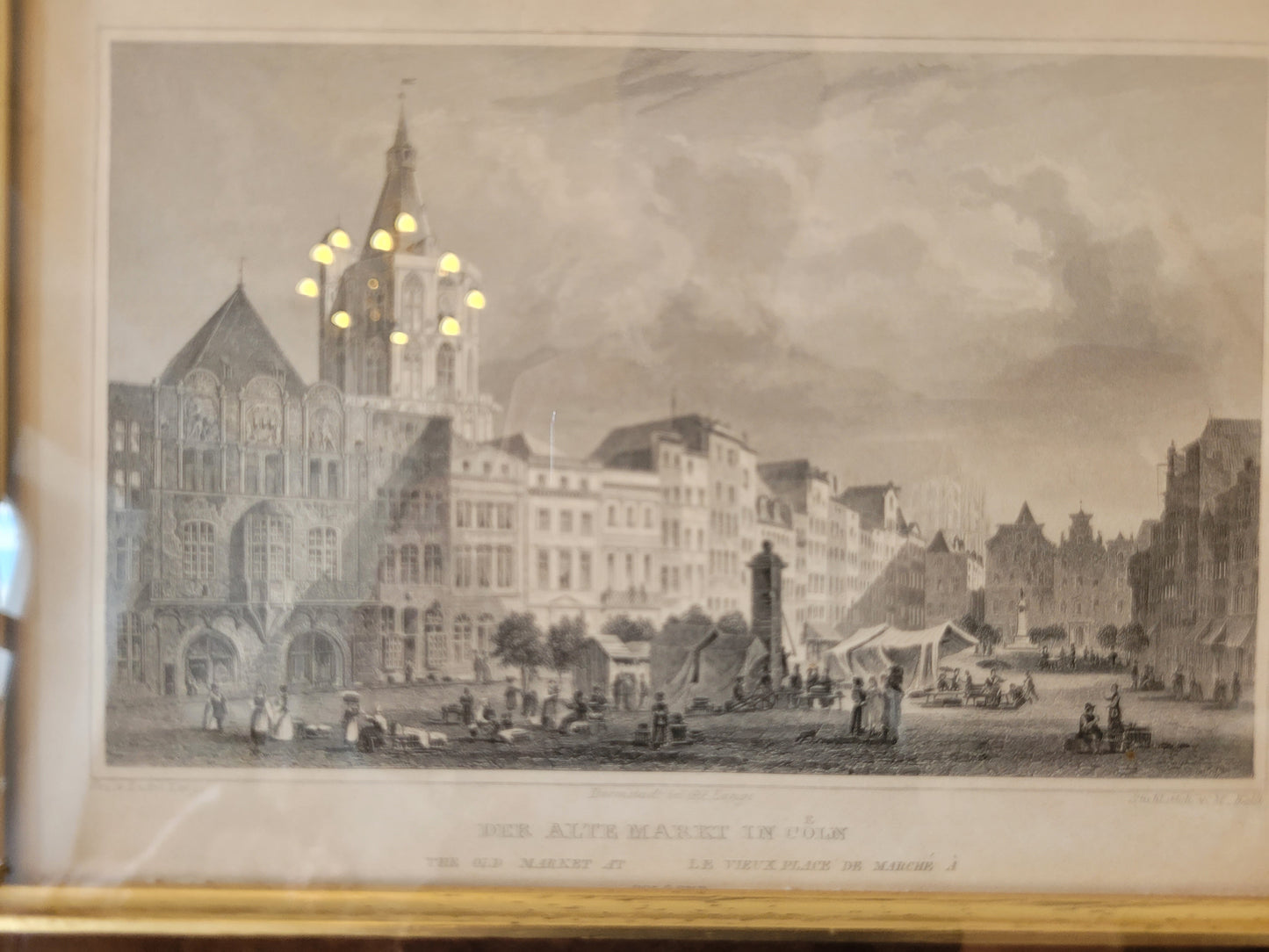 Original Stahlstich "Der Alte Markt zu Köln" von Lange/Kolb, ca. 1835