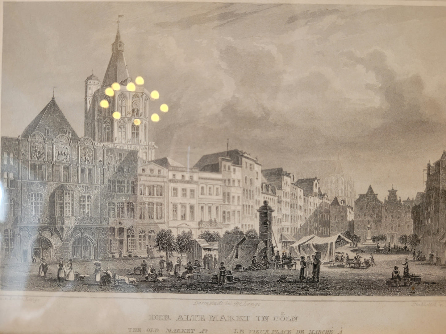 Original Stahlstich "Der Alte Markt zu Köln" von Lange/Kolb, ca. 1835