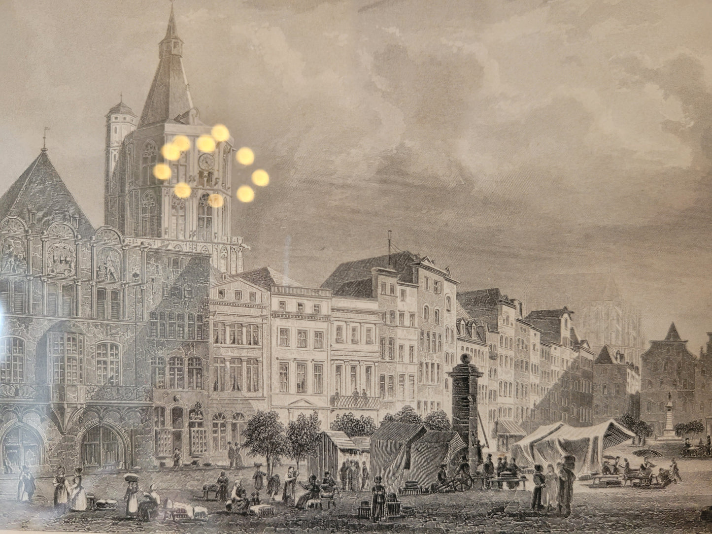 Original Stahlstich "Der Alte Markt zu Köln" von Lange/Kolb, ca. 1835