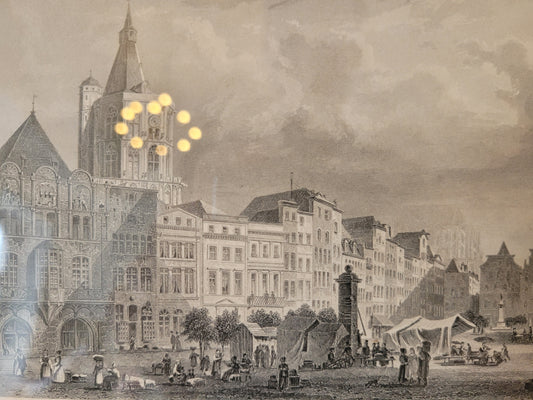 Original Stahlstich "Der Alte Markt zu Köln" von Lange/Kolb, ca. 1835