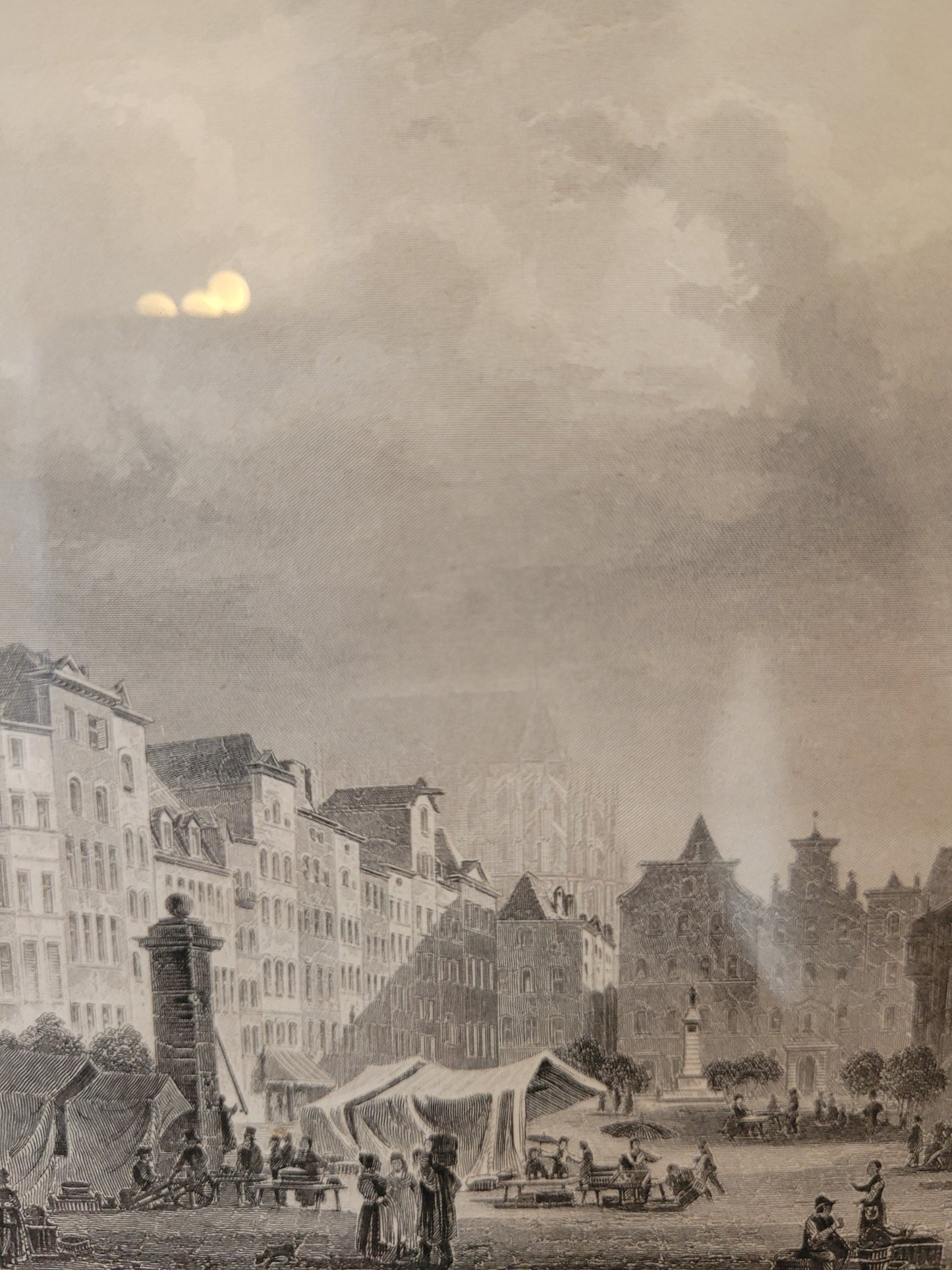 Original Stahlstich "Der Alte Markt zu Köln" von Lange/Kolb, ca. 1835