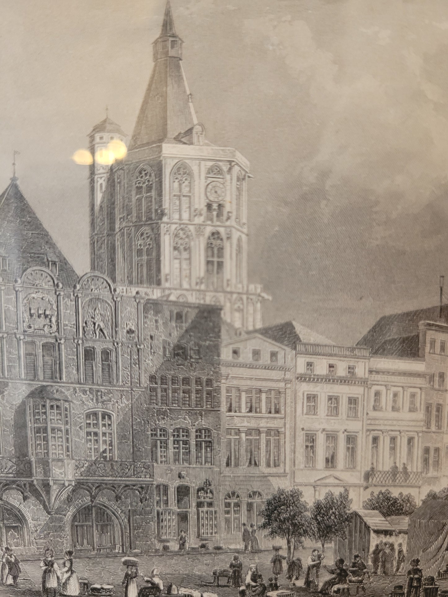 Original Stahlstich "Der Alte Markt zu Köln" von Lange/Kolb, ca. 1835